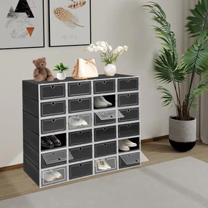 33*23*14cm Schuhkarton Schuhorganizer 24 Stück stapelbare Schuhkartons mit klarem Klappdeckel - Bild 1 von 15
