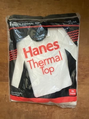 VTG 80's Deadstock HANES Thermal Top Long Sleeve Waffle Knit Shirt, Mens Medium - Image 1 of 4