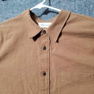 Madewell Perfect Fit Button Up Shirt Mens XL Brown Short Sleeve Preppy Outdoor - Picture 1 of 10