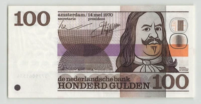 NETHERLANDS 100 Gulden 1970, P-93, About UNC, Center Fold, Small Tear, Pressed - Image 1 of 2