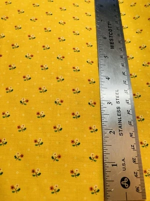 Tiny Red White Flowers on Cheery Yellow VTG Cranston Fabric 20" x 44"W - Image 1 of 2