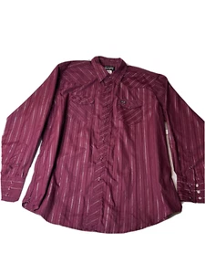 Great Authentic Wrangler Maroon Western Pearl Snap Shirt Mens Size XL Cowboy - Picture 1 of 4