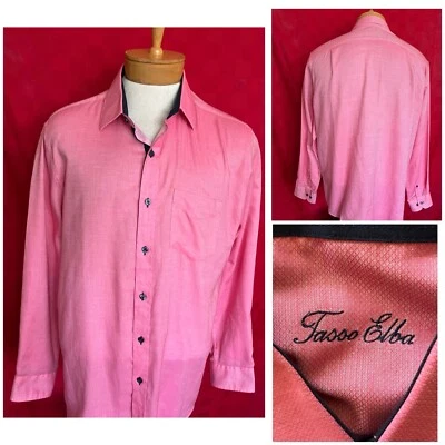 NUEVA Camisa de Vestir Tasso Elba Rosa con Azul Abotonada para Hombre Talla Mediana 15 1/2 Foto 1 de 4