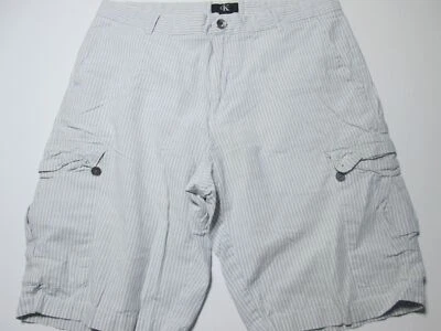 Pantalones Cortos Carga Calvin Klein Para Hombre Talla 34 Gris Claro Bolsillos 100% Algodón Cuadros Foto 1 de 4