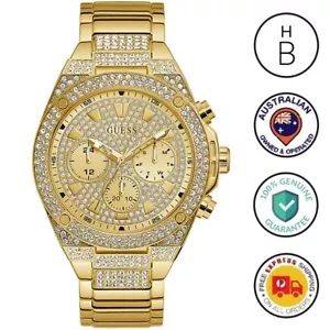 New Guess Mens Watch Pegasus Gold Tone Swarovski Crystal Chrono GW0059G2 RRP$630 - Picture 1 of 5