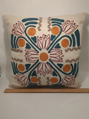 Crate & Barrel Boho Embroidered Throw Pillow Cotton Cover Sz 16”X16” With Insert - Image 1 of 4