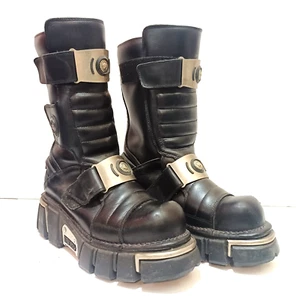 VINTAGE NEW ROCK GOTH PLATFORM BOOTS SIZE 42 MADE in SPAIN 13" TALL GENTLY USED! - Picture 1 of 8