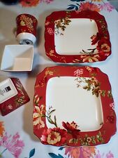 222 Fifth Fleur Rouge. FLORAL 10" Dinner Plate bowls cup. Lot of 5