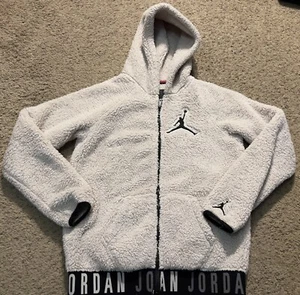 Air Jordan Cream Sherpa Fleece Youth Unisex Full Zip Hoodie Size Large - Picture 1 of 6