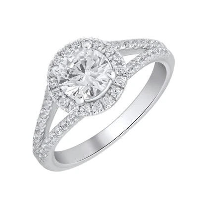 Certified 1.50Ct Round Cut Lab Grown Diamond Halo Engagement Ring 14K White Gold - Image 1 of 4