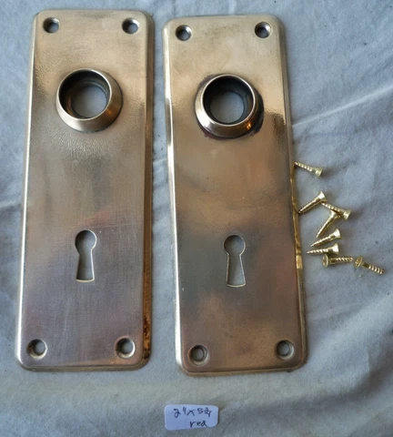 Door Knob Back Plates (pr) Stamped Red Brass Mission 5 3/4"h x 2"w  (per pr) Cover