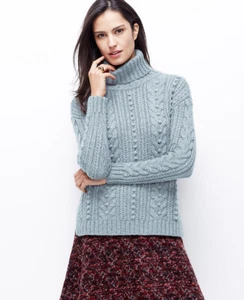 Ann Taylor - XS (0-2) Blue Ultra Soft Cable Knit Turtleneck Sweater $129.00 - Picture 1 of 5