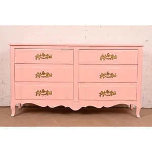 John Widdicomb French Provincial Louis XV Pink Lacquered Six-Drawer Dresser - Picture 1 of 11