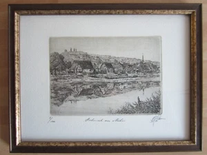 gerahmte Radierung Hoheneck am Neckar Gesamtansicht © Helmut Otto 1989 - Bild 1 von 1
