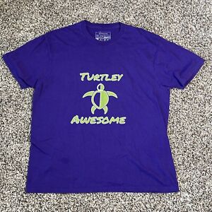 Purple Cotton Novelty Funny Animal Turtle T-Shirt Turtley Awesome Men's Size L