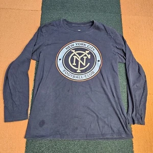 Stains* Fanatics New York City Football Club Soccer Medium LS T-Shirt Blue V7a - Picture 1 of 10