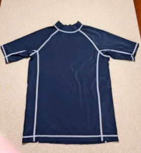 Lands End Rash Guard Boys L 14-16 Blue Navy Short Sleeve Swim Shirt Beach - Picture 1 of 3