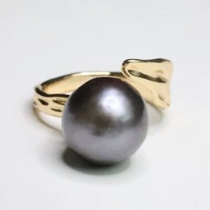 edler Ring aus schwarzem Tahiti Perle Barock vergoldet mit 14ct Gelbgold 2173 - Bild 1 von 9