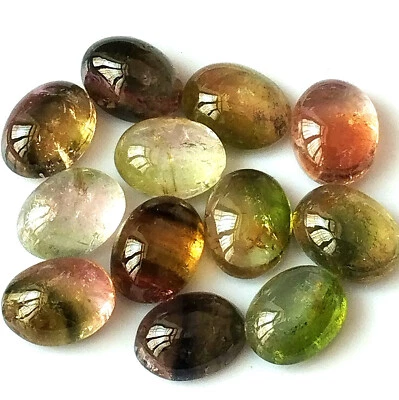 Natural Bi Color Tourmaline Cabochon 6X8 mm Oval Untreated Gemstone 12 Piece Lot - Image 1 of 4