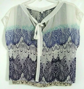 Cabi Double Semi Sheer Sleeveless Blouse Top Geometric Medium Tie Purple Blue - Picture 1 of 12