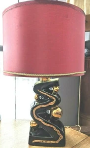 KRON ZIG ZAG MCM Atomic Mid Century Black Shiny Gold Ball accent Table Lamp - Picture 1 of 12