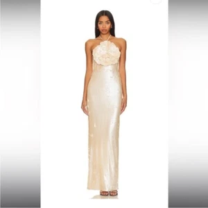 Lovers and Friends Rachel Lilium Paillettenkleid Größe Large beige Neckholder - Bild 1 von 15