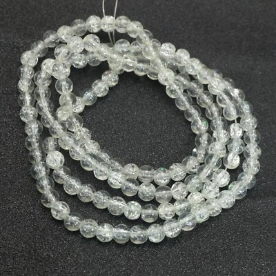140 pcs White Crackle Cracked Round Glass Crystal Charm Beads 6mm Craft DIY - Image 1 of 4