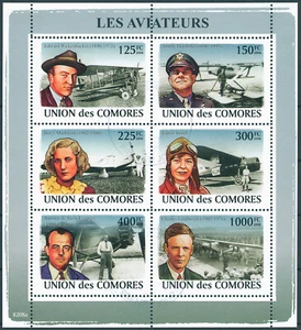 Estampillas de pioneros de la aviación CTO de Comoras 2008 Charles Lindbergh Doolittle 6 V M/S - Imagen 1 de 1