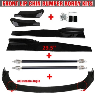 Kit de cuerpo de alerón de parachoques delantero negro brillante / faldón lateral / labio trasero para universal Foto 1 de 4