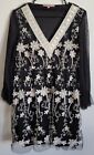 Women’s Young Essence Black W/white Embroidery Dress Long Sleeves Size Large