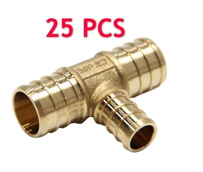 EFIELD 25 PCS 3/4" x 3/4" x 1/2" PEX TEE BRASS BARB CRIMP FITTINGS, NO LEAD