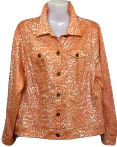 JOAN RIVERS Sz 16 Jacket Apricot/Coral Animal Print Cotton Blend Sporty HSN QVC - Picture 1 of 10