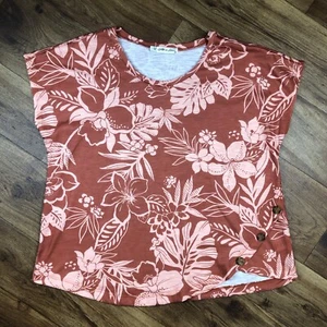 Camisa Top All In Love Mujer Talla L Roja Tostada Óxido Floral Manga Corta - Imagen 1 de 7