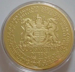2016 God Save the Queen Large Sized Proof Medal Coin 70mm Gold Plated COA - Picture 1 of 4