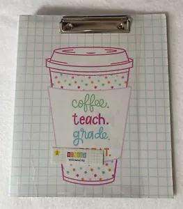 Coffee Teach Grade 3-Ring Binder With Metal Clip Teacher Classroom Grid NEW - Picture 1 of 13