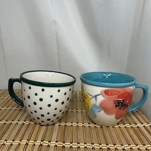 2 The Pioneer Woman Coffee Mugs Retro Green And Poppy 16 Oz Cups - Picture 1 of 8