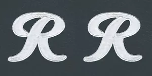 Patch lettera R scritta bianca (2 1/4") ricamata ritagliata ferro su cucito lotto di 2 - Foto 1 di 3