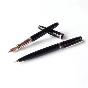 Set Waterford Fountain and Ballpoint Pen Black Lacquer 18k Medium Nib NOS Rare - Picture 1 of 9