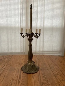 Antique Candelabra Brass 5 Arm Table Lamp Art Deco Nouveau Tiffany Style Base 29 - Picture 1 of 10