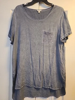 Top de mujer Spense manga corta talla XL bolsillo de encaje azul occidental Foto 1 de 4