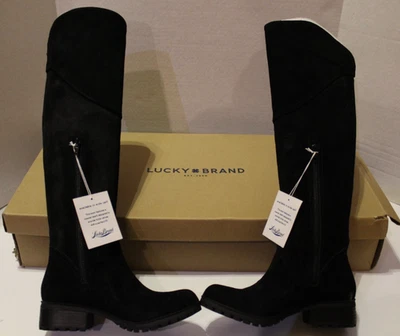 New Lucky Brand LK Harleen Black Oiled Suede Knee High Boots 6.5 M w/Box - Image 1 of 4