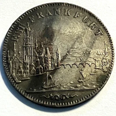 elf Germany Frankfurt Free City 6 Kreuzer 1854 City View Silver - Image 1 of 2