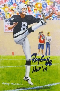 Tarjeta artística autografiada por Ray Guy de los Oakland Raiders Goal Line - autenticada por JSA - Imagen 1 de 2