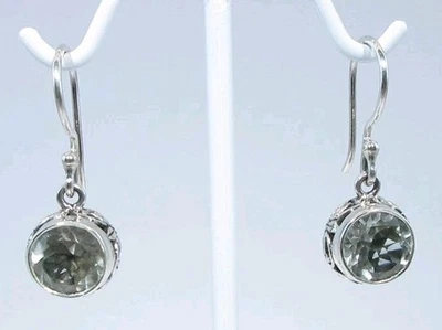 Pendientes de gancho francés redondos de filigrana y prasiolita de plata de ley Bali de 8 mm Foto 1 de 4