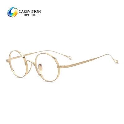 Marco de gafas de borde completo redondo vintage ultra ligero titanio puro 100 % hombres mujeres Foto 1 de 4