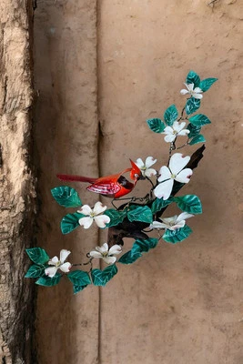 Norman Brumm Large 18” x 22” Enamel & Copper Cardinal Dogwood Flower Driftwood - Image 1 of 4