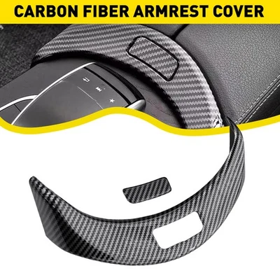 Carbon Fiber Console Armrest Button Trim Fits Mercedes Benz C Class W205 2015-20 — 第 1/4 张图片
