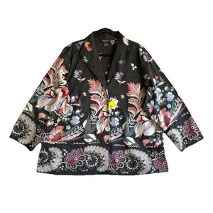Blusa Chaqueta Citron Santa Monica Top 3X Negra Multicolor Seda Cuello Botón - Imagen 1 de 13