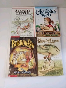 Young Reader Book Lot- Borrowers Stuart Little Charlotte's Web Kenny the Dragon - Foto 1 di 9