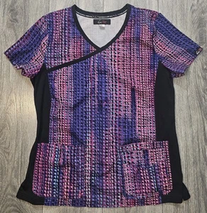 Koi Lite Raquel Mock Wrap Scrub Top Metro Pink Purple Aqua Women's Size Medium - Picture 1 of 5